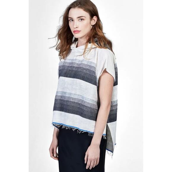 LemLem Gray Striped Debizaza Hooded Poncho Large NEW - Picture 1 of 14